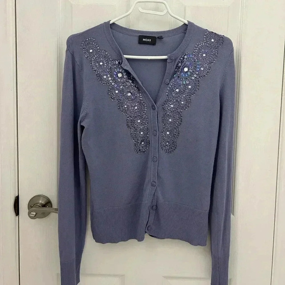 Mexx Purple  Embellished Sequin Cardigan Sweater Top, Sz S - Picture 1 of 7